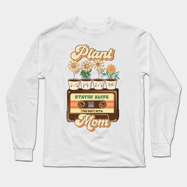 Mothers day plant  lover groovy cassette Retro hippie mom Long Sleeve T-Shirt by HomeCoquette